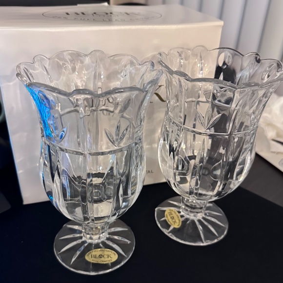 Set of 2 BLOCK (Blossom) 24% Full Lead Crystal Candle Holders - Picture 2 of 2